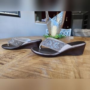 Bronze Bejeweled Wedge Sandals